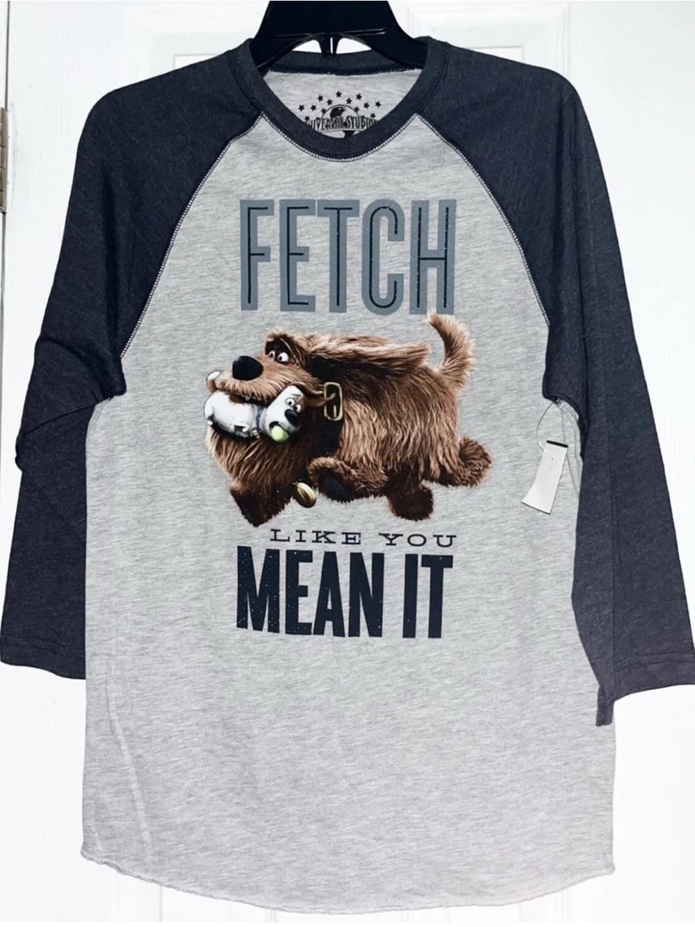 NWT Universal Studios “Fetch Like You Mean It” 3/4 Sleeve Shirt